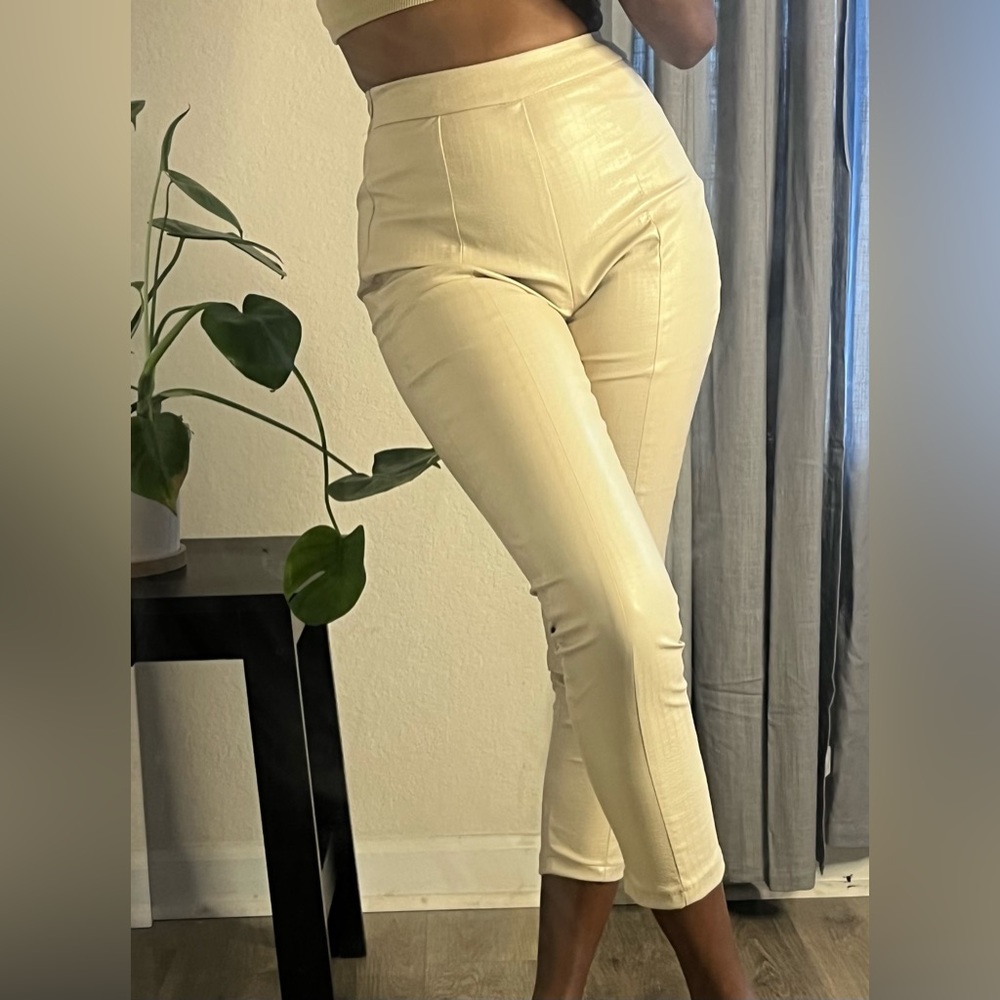 Stone Faux Leather Croc Cropped Pants